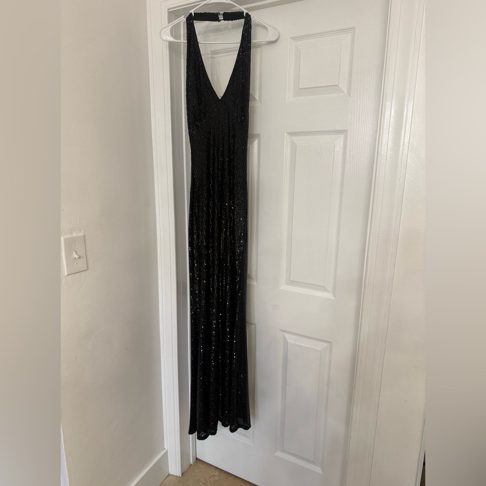 Chic Black Sequin Backless Gown - image 1